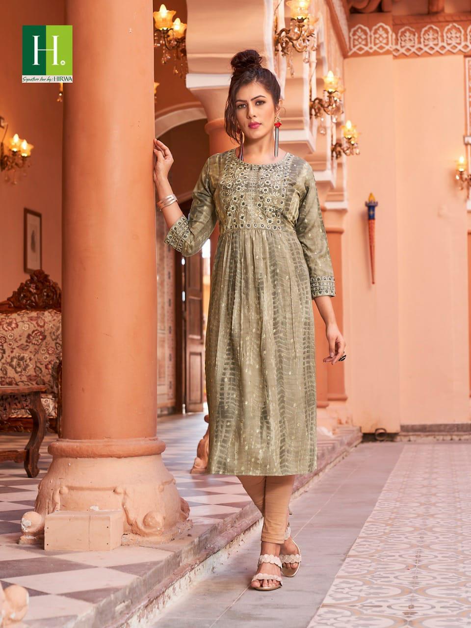 Hirwa Shibori Naira Cut Festive wear Wholesale Embroidery Designer Kurtis
